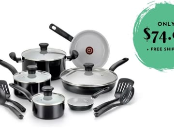 Macy’s | 14-Piece Ceramic Cookware $74.99