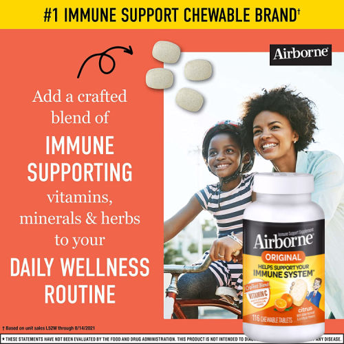 116 Count Airborne Immune Support Chewable Tablets, 1000 mg as low as $10.71 Shipped Free (Reg. $20) – 27K+ FAB Ratings! $0.09/ Tablet