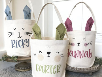 Personalized Bunny Ears Linen Easter Basket for just $18.99 shipped!