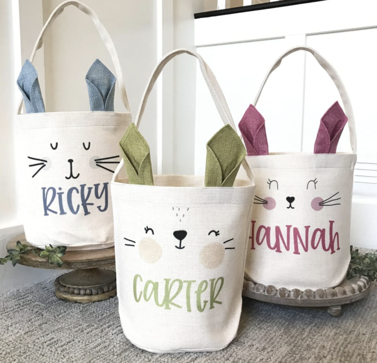 Personalized Bunny Ears Linen Easter Basket for just $18.99 shipped!