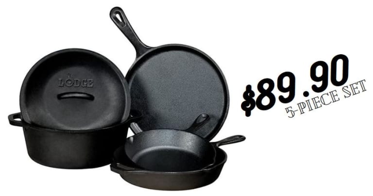 Lodge Pre-Seasoned Cast Iron 5 Piece Set for $89.90