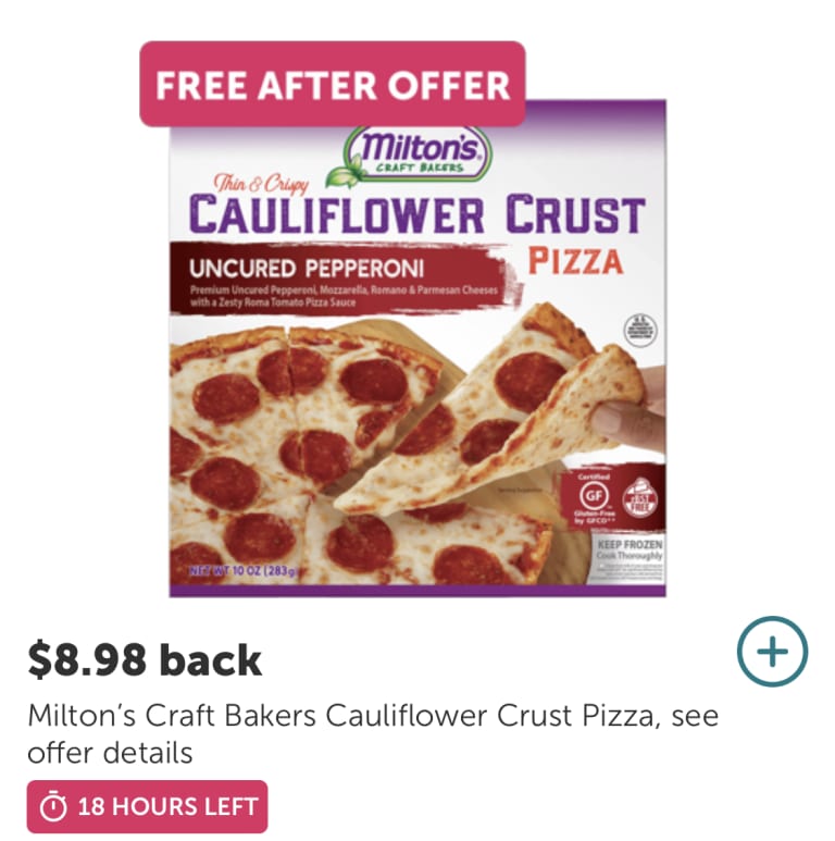 Free Milton’s Craft Bakers Cauliflower Crust Pizza at Walmart after rebate!