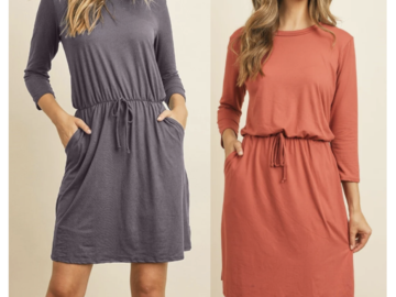 Cinch Waist 3/4 Sleeve Pocket Dresses for just $12.99 shipped! (Includes Plus Sizes!)