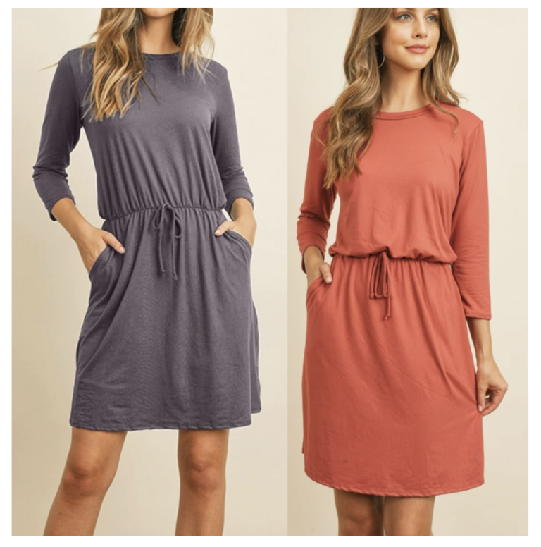 Cinch Waist 3/4 Sleeve Pocket Dresses for just $12.99 shipped! (Includes Plus Sizes!)