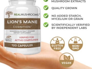 Today Only! 120-Count Real Mushrooms Lion’s Mane Cognition Supplements as low as $20.37 Shipped Free (Reg. $30) – 5K FAB Ratings! $0.17 per capsule + $0.14/ capsule for the 300-Count