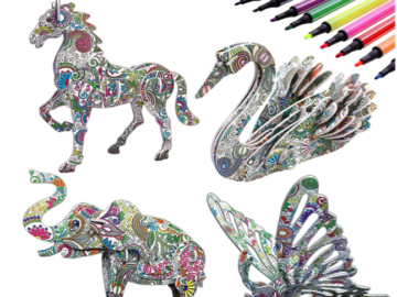 Set of 4 Coloring 3D Animals with 12 Pen Markers for just $6.49 with free Prime shipping!