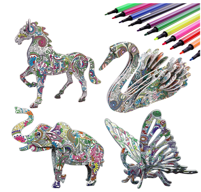 Set of 4 Coloring 3D Animals with 12 Pen Markers for just $6.49 with free Prime shipping!