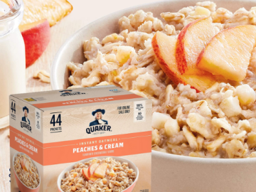 44-Pack Quaker Instant Oatmeal, Peaches & Cream Flavor $12.79 (Reg. $16) | $0.29 / 1.05 Oz Packet!