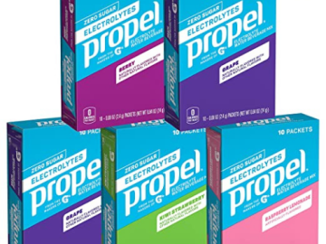 50 Count Propel Powder Packets, 4 Flavor Variety Pack as low as $10.77 Shipped Free (Reg. $15.39) – 17K+ FAB Ratings! | 22¢/Packet – With Electrolytes, Vitamins and No Sugar