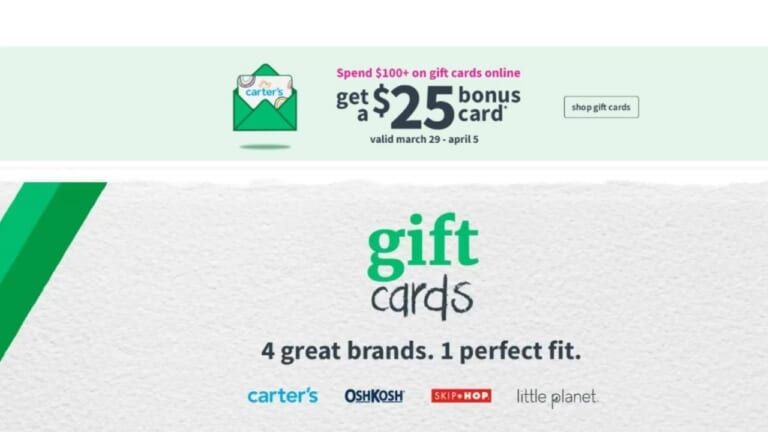 Carter’s | $25 Bonus With $100+ Gift Card Purchase