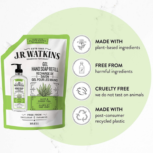 6-Pack J.R. Watkins Gel Hand Soap Refill Pouch, Aloe & Green Tea, 34 fl oz $11.51 (Reg. $35.94) – FAB Ratings! | $1.92 each! – USA Made and Cruelty Free!