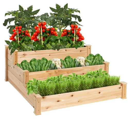 3-Tier Raised Fir Wood Garden Bed Planter