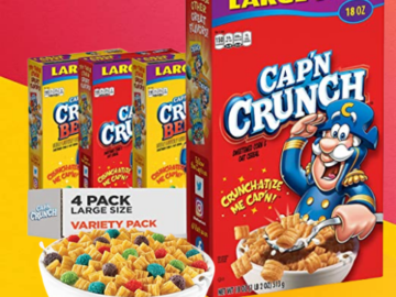 4 Boxes Cap’n Crunch Cereal, Original & Crunch Berries as low as $11.04 Shipped Free (Reg. $17) | $2.76/Large Size Box!