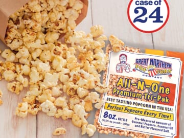 24 Count Great Northern Popcorn Company 8 oz Popcorn Packs as low as $29.74 Shipped Free (Reg. $40) – $1.24/Bag! 15K+ FAB Ratings!  All-in-One Kernel, Salt, Oil Packets for Popcorn Machines