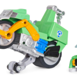 Paw Patrol, Moto Pups Rocky’s Deluxe Pull Back Motorcycle Vehicle with Wheelie Feature and Toy Figure