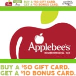 FREE $10 Applebee’s Bonus Card with a $50 Gift Card Purchase