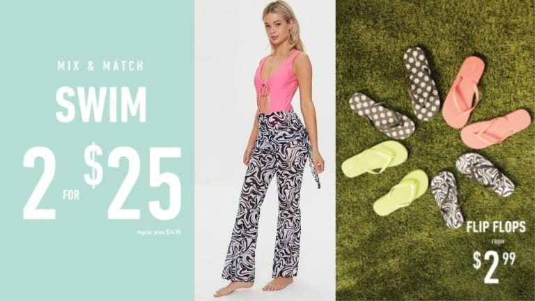 Forever 21 | 2 for $25 Swim Sale + $2.99 Flip Flops