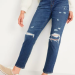 Mid-Rise Ripped Boyfriend Straight Jeans