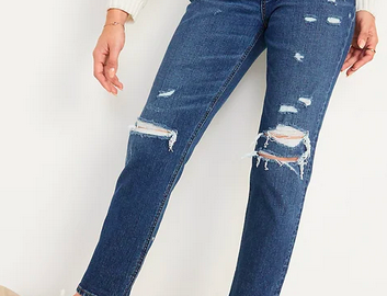 Mid-Rise Ripped Boyfriend Straight Jeans