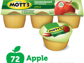 72-Count Mott’s Unsweetened Applesauce Cups as low as $17.96 Shipped Free (Reg. $25.76) – 25¢ each!