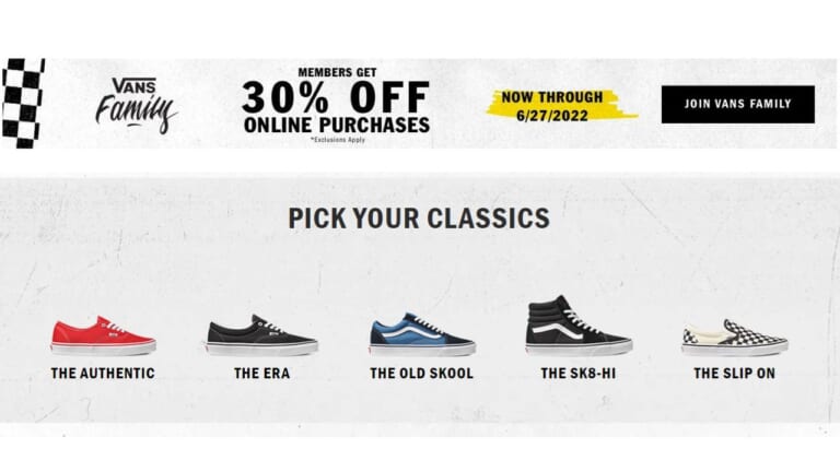 VANS Extra 30% Off + Free Shipping