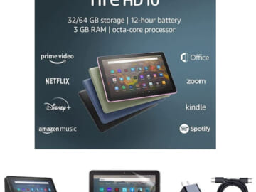 Amazon Prime Day: Fire HD 10 Tablet, 32 GB + Amazon Standing Case + 2-Pack Nupro Anti-Glare Screen Protectors + 15W USB-C Charger $144.47 Shipped Free (Reg. $226) – 4 Colors!