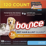 FOUR 120 Count Bounce Pet Hair & Lint Guard Mega Dryer Sheets as low as $5.96 EACH Box (Reg. $13) + Free Shipping! 50K+ FAB Ratings! $0.05/Sheet! + Buy 4, Save 5%