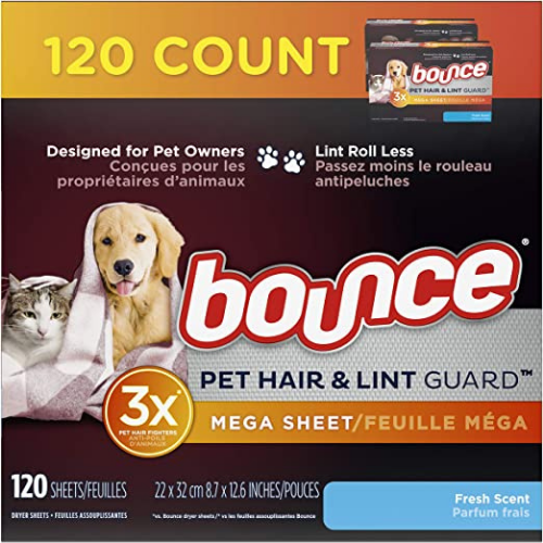 FOUR 120 Count Bounce Pet Hair & Lint Guard Mega Dryer Sheets as low as $5.96 EACH Box (Reg. $13) + Free Shipping! 50K+ FAB Ratings! $0.05/Sheet! + Buy 4, Save 5%