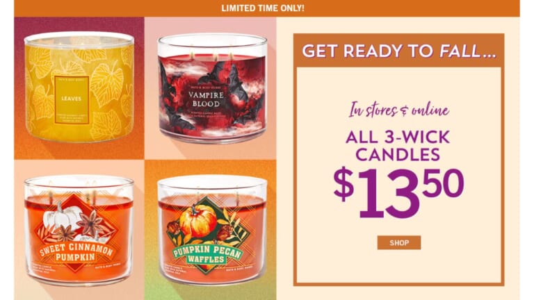 Bath & Body Works | Fall 3-Wick Candles $13.50