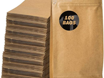 100 Count Kraft Foil-Lined Stand Up Bag, 11 x 5.6 x 4 inch $10 (Reg. $17) – 1¢ each!