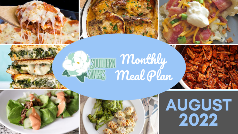 Southern Savers FREE August 2022 Monthly Meal Plan