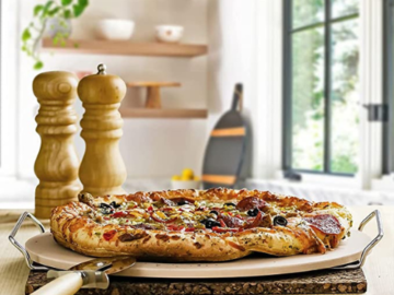 Ceramic Flat 13 Inch Pizza Stone Set $10.99 (Reg. $19.99) – FAB Ratings! – With Crust Cutter Wheel & Metal Rack/Handle