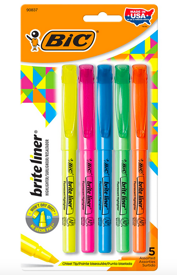 BIC Brite Liner Highlighters (5 pack) only $1.52 shipped!