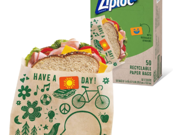 FOUR 50-Count Ziploc Paper Sandwich Bags with Resealable Stickers $3.32 EACH After Coupon (Reg. $5) – 6¢ per Bag! + Buy 4, Save 5%