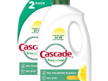 2-Pack Cascade Free & Clear Gel Dishwasher Detergent Liquid Gel, Lemon Essence as low as $6.48 After Coupon (Reg. $15.66) + Free Shipping – $3.24/60oz bottle!