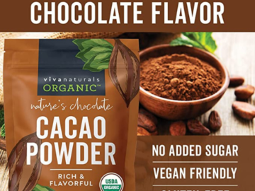 Organic Unsweetened Cacao Powder With Rich Dark Chocolate Flavor, 2 Lbs as low as $13.14 After Coupon (Reg. $20) + Free Shipping – $6.57/Pound – on-GMO, Certified Vegan & Gluten-Free!