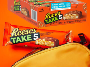 18-Count REESE’S TAKE 5 Candy Bars as low as $15.29 After Coupon (Reg. $19.99) – $0.83/1.5 oz Bar + Free Shipping! Pretzels, Caramel, Peanut Butter, Peanuts and Chocolate Candy