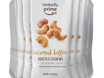 15 Snack Packs Wickedly Prime Coconut Toffee Roasted Cashews as low as $13.59 Shipped Free (Reg. $20) – 91¢ per 1.5 Oz Pouch!