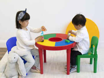 Kids 2-in-1 Plastic Building Blocks Compatible Activity Table and 2 Chairs Set $49.96 Shipped Free (Reg. $60) – FAB Ratings! – Round, Primary Colors