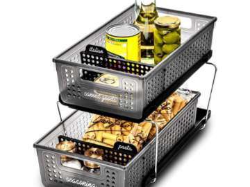 2-Tier Slide-out Baskets with Handles $30.33 After Coupon (Reg. $36.99) + Free Shipping – Multi-purpose Storage & BPA-Free, Carbon!