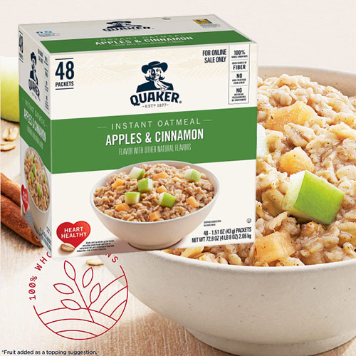 48-Count Quaker Instant Oatmeal, Apples and Cinnamon as low as $12.67 After Coupon (Reg. $19.49) – $0.26/1.51 oz Individual Packets + Free Shipping