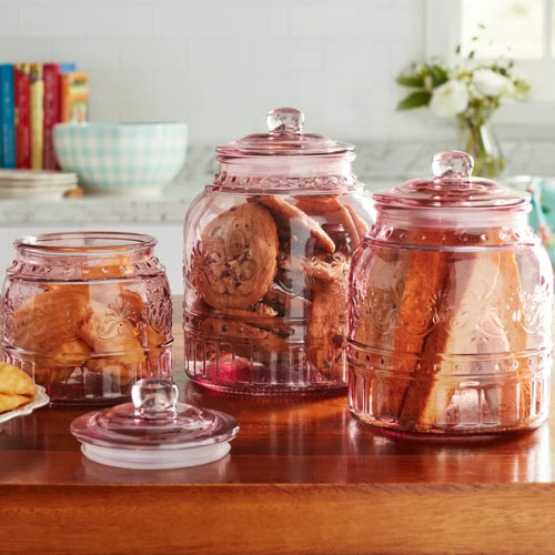 The Pioneer Woman 3 Piece Set Cassie Glass Canister From $12.96 (Reg. $19.96) – Color Teal or Rose