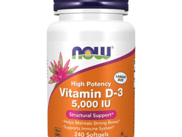 240-Count NOW Supplements, Vitamin D-3 5,000 IU Softgels as low as $9.70 After Coupon (Reg. $22.99) – 40¢/Softgel + Free Shipping – High Potency, Structural Support