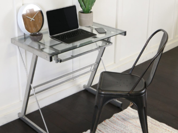 Walker Edison Stanford Metal & Glass Computer Desk (Silver) $49.99 Shipped Free (Reg. $155) – 12K+ FAB Ratings!