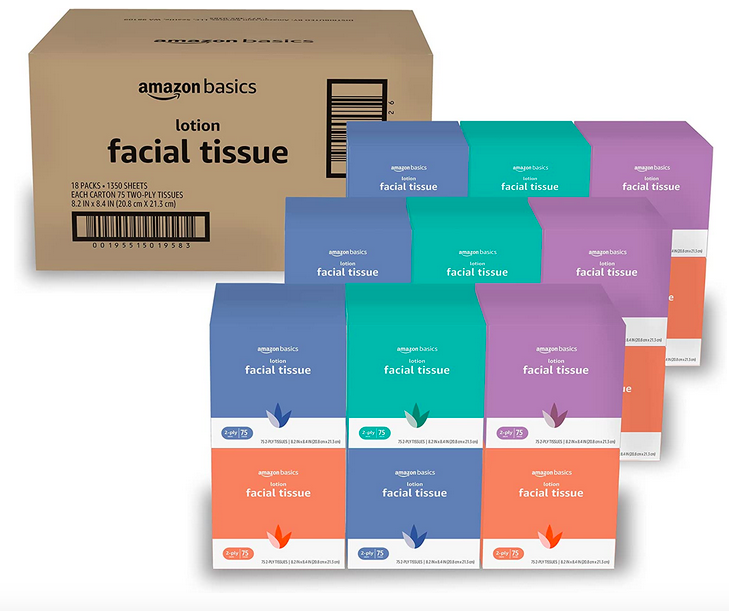 Amazon Basics Ultra Facial Tissue with Lotion (18 Cube Boxes) only $18.98 shipped!