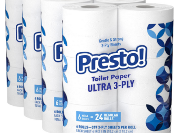 Presto! Ultra-Soft Toilet Paper, 24 Mega Rolls only $16.74 shipped!