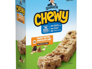 58-Pack Quaker Chewy Peanut Butter Chocolate Chip Granola Bars as low as $10.02 After Coupon (Reg. $42) + Free Shipping! 17¢ per Bar!