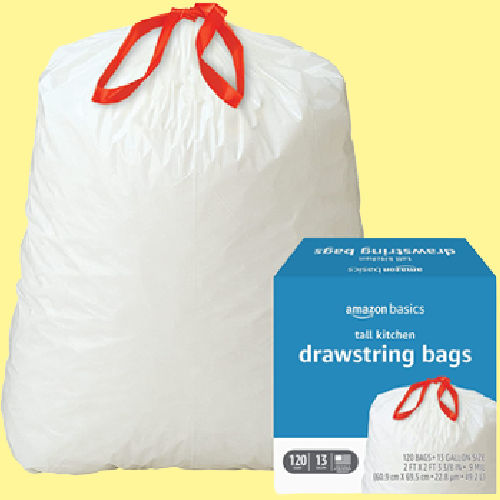 120 Count Amazon Basics 13-Gallon Tall Kitchen Drawstring Trash Bags as low as $12.37 Shipped Free $18.74 – $0.10 each!