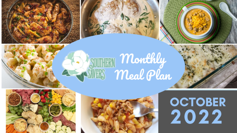 Southern Savers FREE October 2022 Monthly Meal Plan