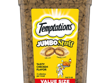 FOUR Tubs of Temptations Chicken Flavored Jumbo Stuff Cat Treats, 14 Oz as low as $6.36 EACH Tub After Coupon (Reg. $17) + Free Shipping! + Buy 4, Save 5%